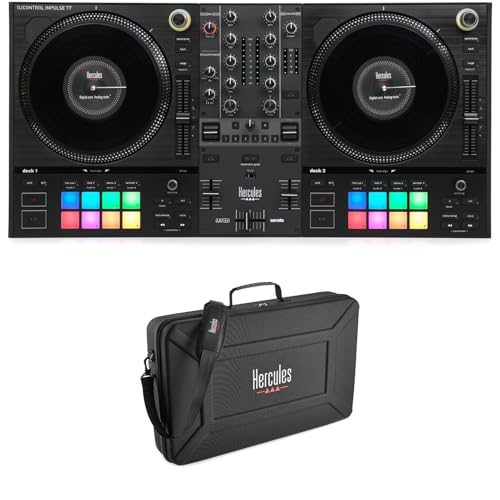 Hercules DJ DJControl Inpulse T7 2-Deck Motorized DJ Controller with Travel Bag, Professional Features, Built-In Tutorials, 7-Inch Vinyl Motorized Platters, Serato DJ Lite and DJUCED Compatible