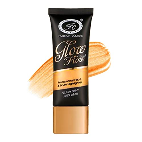 Image of FASHION COLOUR Glow with Flow Professional Face & Body Highlighter | All Day Shinny | Long Wear | Highlighter for Face & Body | Illuminating Liquid Highlighter with Dewy finish | 35ml | Shade 03