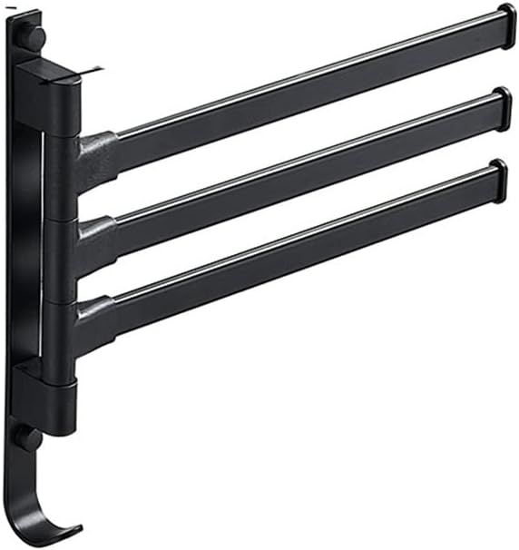 Bathroom Aluminum Towel Rack Rail Holder Black Swivel Rotating Hand Bars Racks Wall Hanger Fixture Space Saving Hardware