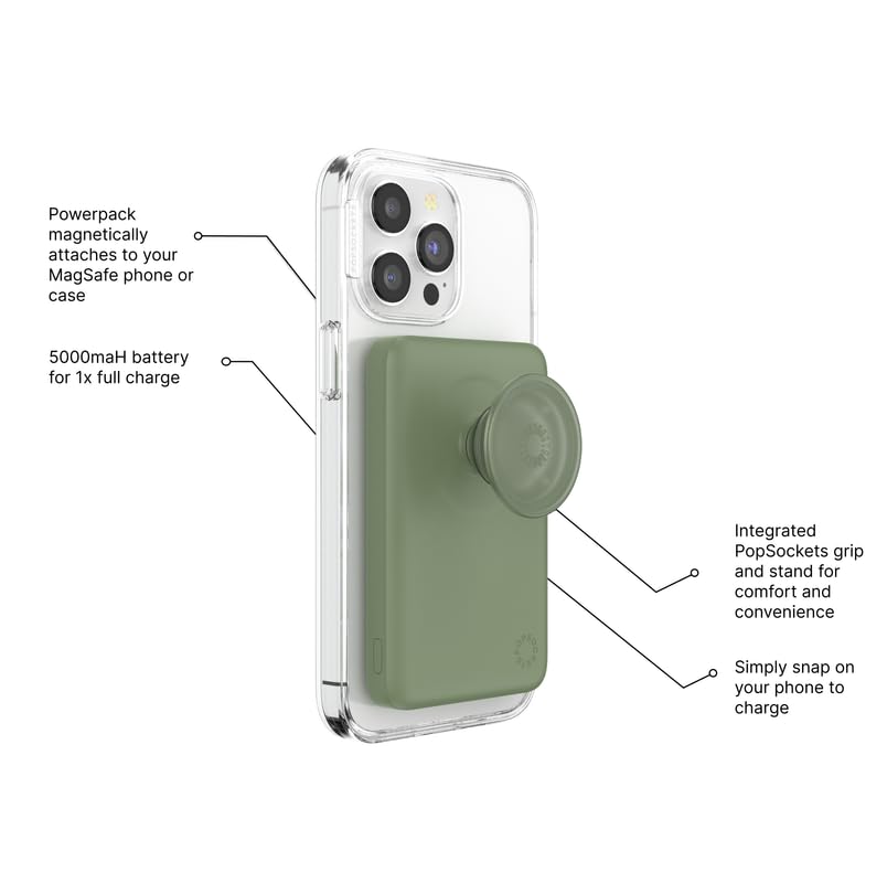 Image of PopSockets PowerPack for MagSafe, Magnetic Power Bank, Portable Phone Charger, White - Eucalyptus