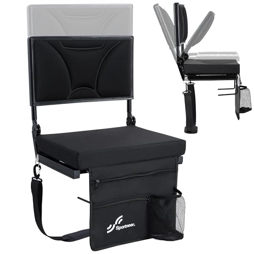 Stadium Seats with Backs, Sportneer Adjustable Height & Backrest Stadium Seat with Reclining Positions & Padded Cushion, Portable Folding Bleacher Seats with Backs for Sports Events Outdoor Camping