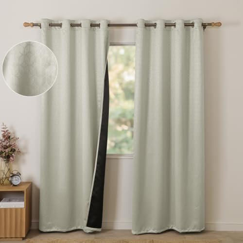 Image of HOMEMONDE 100% True Blackout Curtains 6 Feet Window - Set of 2 Curtains| Embossed Design | Light Block Thermal Insulated & Noise Reducing Room Darkening Curtains (Off White, 72Inch)