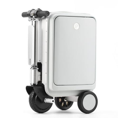 Smart Electric Luggage, Portable Rideable Suitcase, Aluminum Frame Suitcase, 20L Capacity, Load 264 LBs, Speed Adjustment, One-Button Telescopic, Removable Battery, for Travel and Vacation,Silver