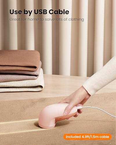 GAIATOP Fabric Shaver, Lint Remover for Clothes and Furniture, USB Powered or Battery Operated Electric Lint Shaver Sweater Shaver Defuzzer Pill Fuzz Remover Pink
