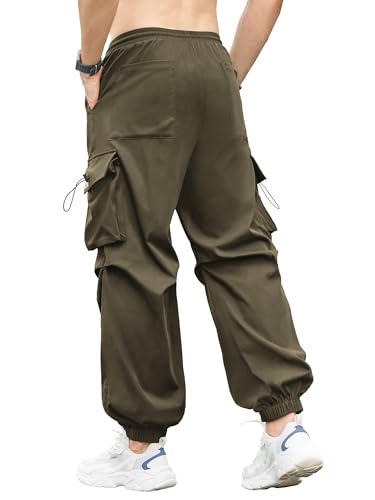 PLEPAN Mens Baggy Cargo Pants Loose Fit Casual Parachute Pants Elastic Waist Drawstring Streetwear Joggers Sweatpants3