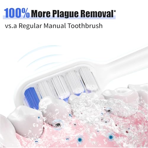 Elektrische Zahnbürste mit 3 Bürstenköpfe & 6 Putzmodi, Schallzahnbürste 30S-Erinnerung 2 Minuten Integrierter Smart Timer, 50000 VPM Ultraschallzahnbürste, Erwachsene Kinder Electric Toothbrush Weiß – Bild 3
