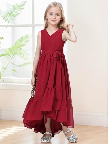 Burnt Orange Flower Girl Dress for Teen Girls High Low Chiffon Junior Bridesmaid Dresses Ruffle Formal Dresses Size 10-12 Size 104
