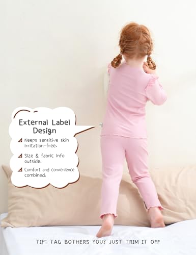 DIPUG Toddler Baby Pajamas Long Sleeve Ruffle Pajama Set for Girls Kids Solid Pjs Soft Sleepwear 12M-7Y4