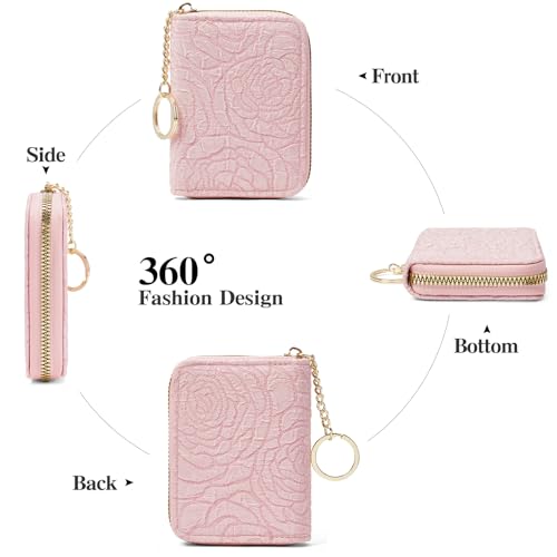 Image of RNIEGA Credit Card Holder RFID Blocking Small Wallet for Women Vegan Leather Card Case Wallets with Zipper Keychain