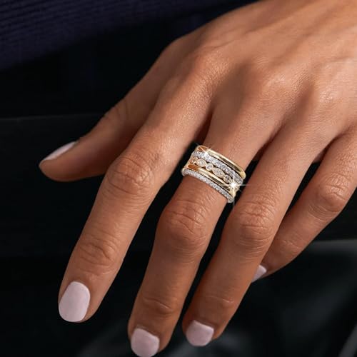 BOMAIL Stackable Rings for Women-Non Tarnish 18K Gold Plated Interlocking Rings Set Gold Silver Mixed Metal Statement Rings Dainty Cubic Zirconia CZ Connected Band Thumb Ring Jewelry for Women by BOMAIL - Used condition - Image 3
