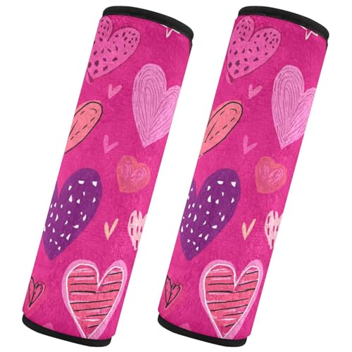Image of Hot Pink Doodle Hearts Stars Seat Belt Cover Pad 2 Pcs Soft Cute Seatbelt Covers Protector Support Head Neck Shoulder Strap for Car Seats High Chair Backpack for Adults Kids Women Men 10x7.7In