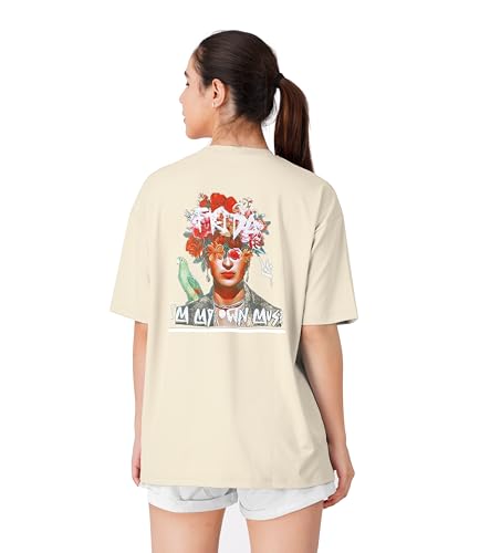 Image of Women's Casual Printed Round Neck Loose Fit Tshirt - Oversized Longline Drop Shoulder Tops for Women