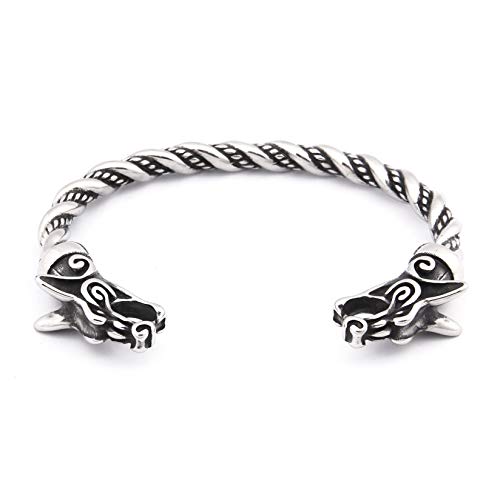 Image of BAVIPOWER Viking Double Wolf ScandinavianStainless Steel Bracelet
