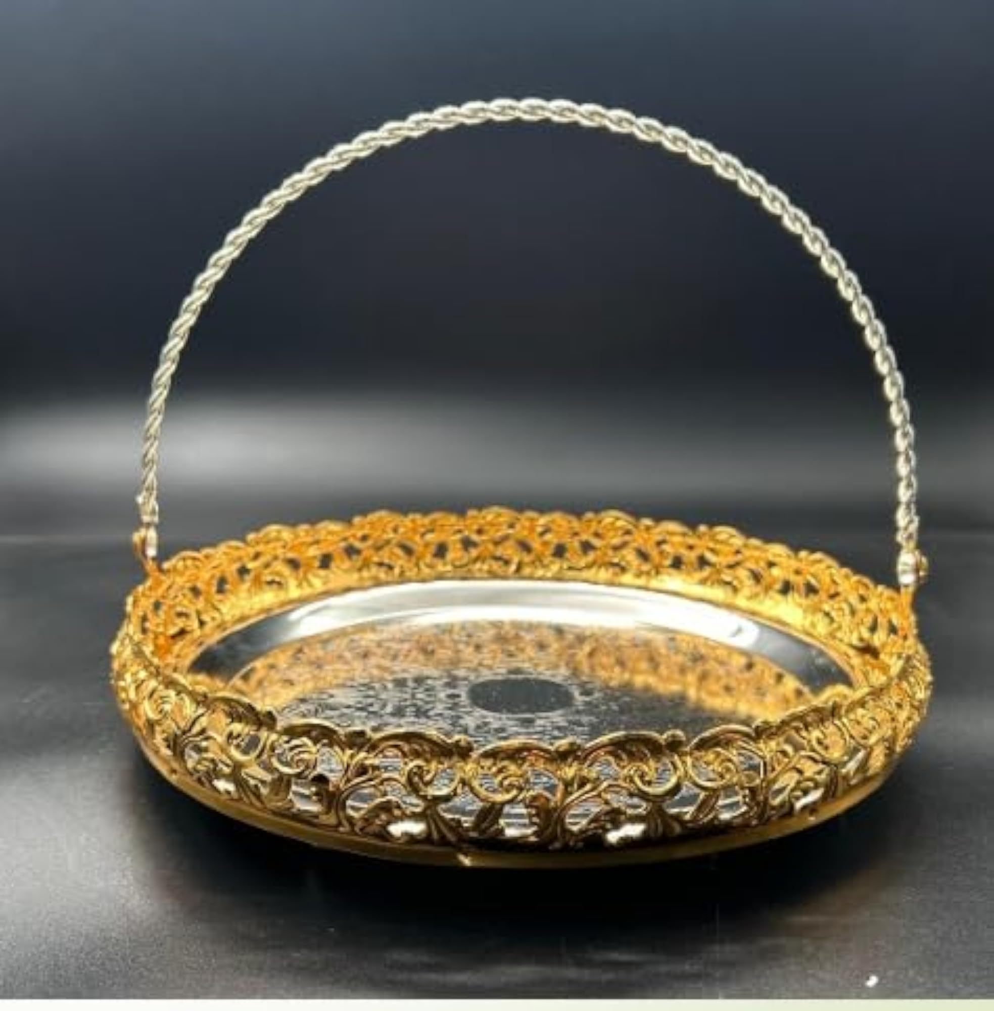 German Silver Flower Basket with Handle for Home Decor