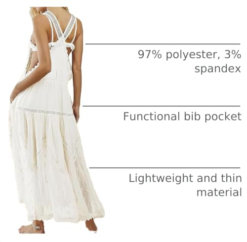 Image of CHARTOU Women Bib Overall Dress Jumper Babydoll Pinafore Dress Embroidered Lace Maternity Straps Suspender Dress
