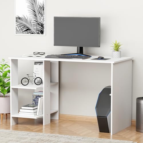 Lukzer Engineered Wood Computer Desk with One Tier Shelves Laptop Study Table for Office Home Workstation Writing Modern Desk (ST-007/ White / 100... - Image 4