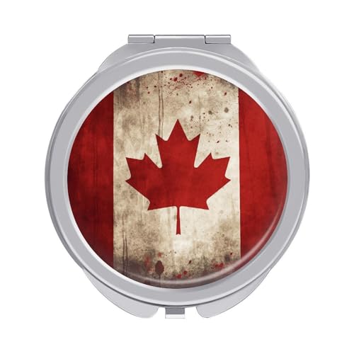FZQVSGW Retro Canada Flag Compact Mirror Portable Vanity Mirror with Dual 1x/2x Magnification Travel Makeup Mirrors for Purse Folding Pocket Mirrors for Women