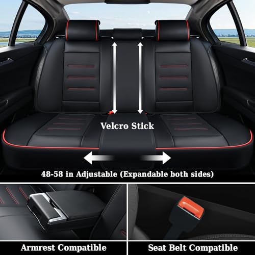Image of Coverado Car Seat Covers Full Set, Seat Covers for Cars, Car Seat Protector Waterproof, Leather Cushion, Universal Car Interior Covers Seat Protectors for Most Cars Black-Redline