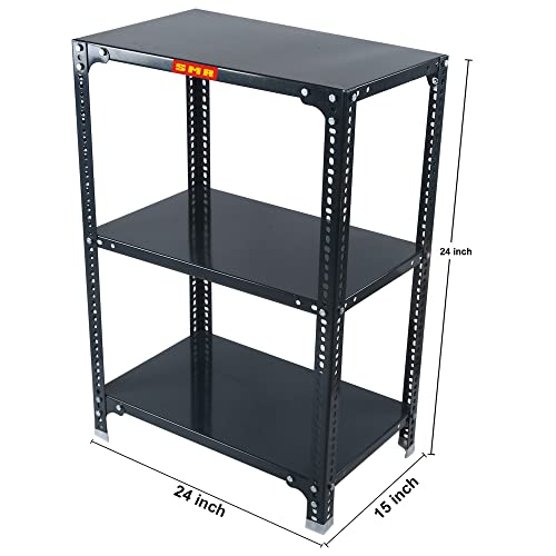 Image of SMR Prime CRC Sheet 24 Gauge Multipurpose Slotted Angle Rack with 3 Shelf For Home, Office & Industry - (24X24X15 In, 7.8 Kg | 16 Gauge Angle-Grey)