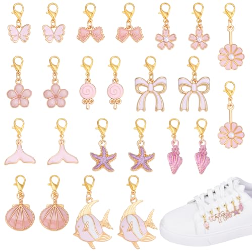 PH PandaHall 24pcs 12 styles Bijoux Chaussures Charms Lacets Chaussures en Alliage Émaillé Rose, Bijoux de Botte Lacets de Chaussures Breloque pour Fermeture...