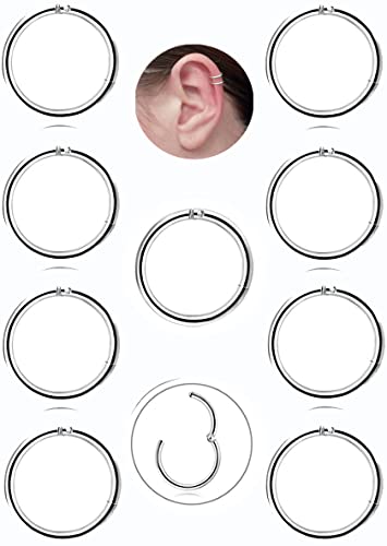 Adramata 9 Stück 16g Nasenpiercing für Männer Frauen, Edelstahl Septum Clicker Ring für Frauen, Helix Cartilage Daith Tragus Piercing Schmuck Set,S,8MM Cover