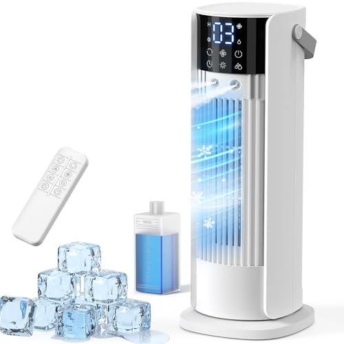Klimaanlage Mobil 4-In-1 Luftkühler mit Wasserkühlung Mobile Klimaanlage con Tanque de 900ml 3 Gebläsestufen 90 Oszillation LED-Display Leise Klimaanlage mit Luftbefeuchter (Weiß)