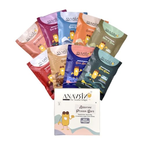 ANAVRIN Protein Bar Assorted Box (9 Bars x 50gm) - 15g Protein in each Bar Gluten Free High Protein Energy Bar with Goodness of Dates, No Added Sugar,