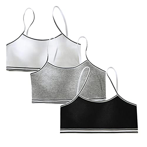 Betusline 3-Pack Girls' Spaghetti Strap Pullover Everyday Bras, 6-18 Years