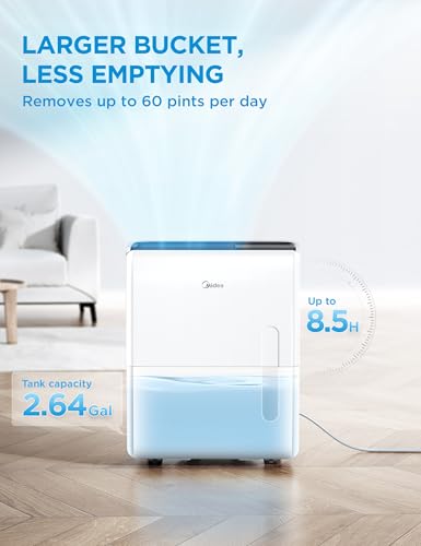 Image of Midea 5,500 Sq. Ft Dehumidifier for Basement, 60 Pint dehumidifier with pump, APP & Alexa Smart Control, 2.64 Gallon Water Tank, Intelligent Humidity Control, Ideal for Home, Basement, Garage
