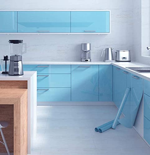 Image of HOME13 Glitter Glossy Wallpaper Peel & Stick Contact Paper Self Adhesive Decorative for Kitchen Cabinet Shelf Liner Removable Wallpaper (24 inch x 200 Inches, Sky Blue)