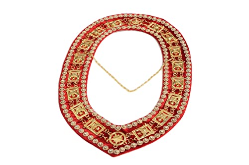 MASONIC SHRINER RHINESTONES Around Chain Collar Golden On Red Velvet premium Gold Quality, Gift For Mason/Freemason2