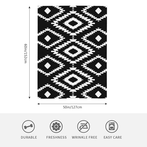 HGOD DESIGNS Black White Repeating Geometric Tiles with Dotted Rhombus Flannel Fleece Bed Blanket Throw Blanket Lightweight Cozy Plush Blanket for Bedroom Living Rooms Sofa Couch 130x150cm - Image 2