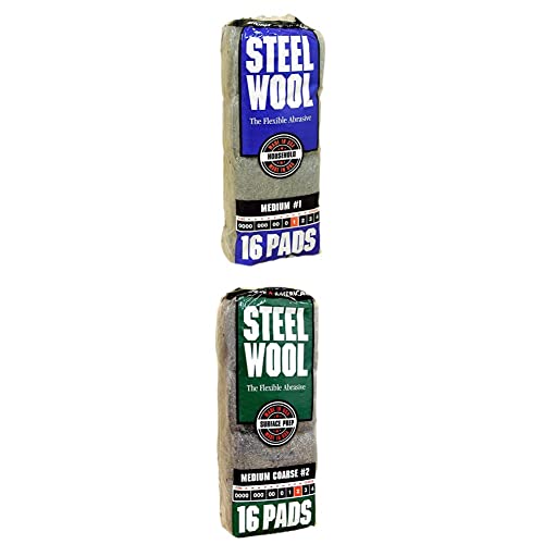 Homax Steel Wool Bundle: Medium Grade #1 and Medium Coarse Grade #2