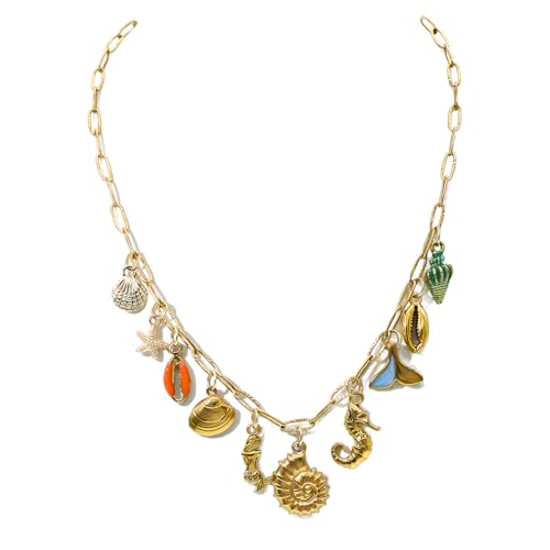 JNF Cute Boho Charm Necklace for Women Paperclip Chain Necklace Sun Moon Star Coin Heart Flower Boot Boho Bow Charms Necklaces