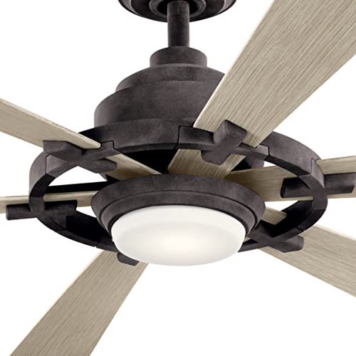 Kichler 52 Inch Gentry Lite LED Ceiling Fan and Etched Cased Opal Glass in Weathered Zinc with Weathered White Walnut Blades - Image 4
