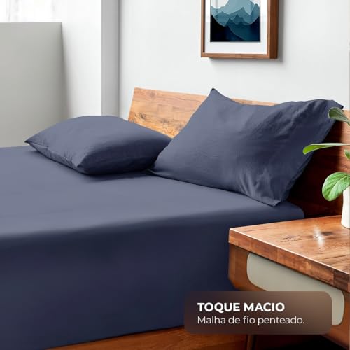 Decolab Jogo De Cama 100% Algodão Premium (Azul-marinho, Casal (3 peças))