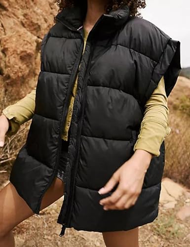 Womens Quilted Puffer Vest Sleeveless Zip up Jacket Stand Collar Padded Gilet Coat with Pockets3