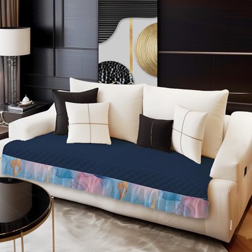 Decorian Premium Soft Quilted Velvet Sofa Cover Mat, Anti-Slip Sofa Seat Runner for Couch (Plain Blue, 5 (3+1+1) Seater)
