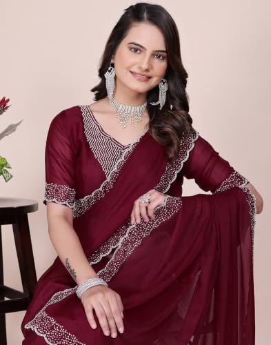 Image of SIRIL Women's Georgette Hot Fixing Stone Work Saree with Unstitched Blouse Piece