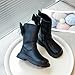 Girls Mid-Calf Riding Boots Side Zipper Fashion Back Bowknot Combat Boot Faux Leather Chunky Low Heel Outdoor Shoes