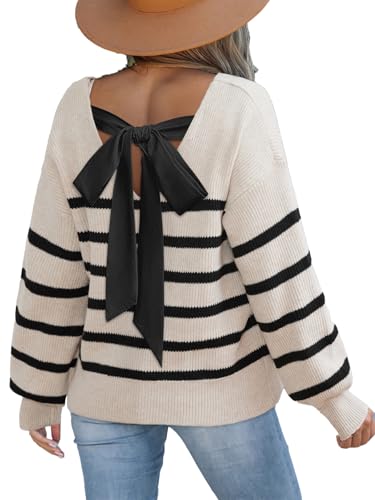 Image of CUPSHE Sweaters for Women Bow Pullover Knit Tops | Long Sleeve V Neck Pullover Sweaters, Soft and Cozy Fabrics, Relaxed Fit, Fall Clothes, Winter Clothing, Cute Fashion