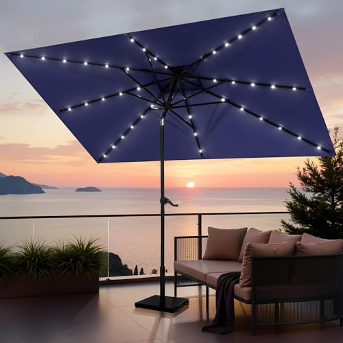 Image of 10FT Solar LED Patio Umbrella with Base included, 42 LED Lights & 43 lbs Concrete Umbrella Stand with Wheels, Fade-resistant, Double Top Ventilation & Manual Tilt for Garden, Deck & Pool