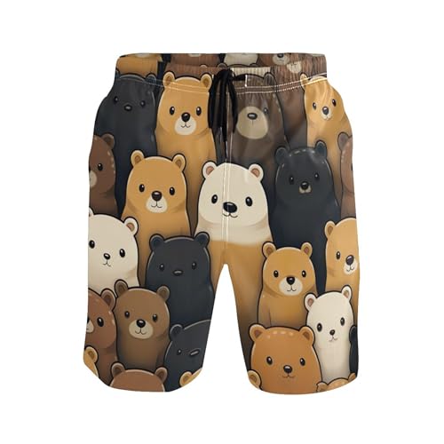 Bear Animal Cute Men's Sportwear Swim Trunks Quick Dry Board Shorts with Lining S B0402744