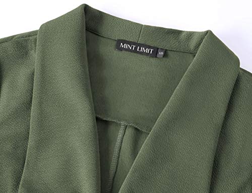Unifizz Womens Casual Work Office Open Front Blazer Jacket Army Green M - Thumbnail 2