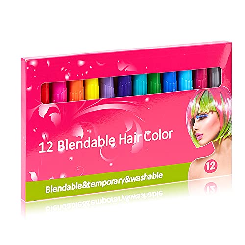 Hair Chalk Set for Girls, 12 Colors Temporary Bright Hair Chalk Color for Birthday Gift Hair Dyeing Party, Cosplay and Face Paints for Age 4 5 6 7 8 9 10+