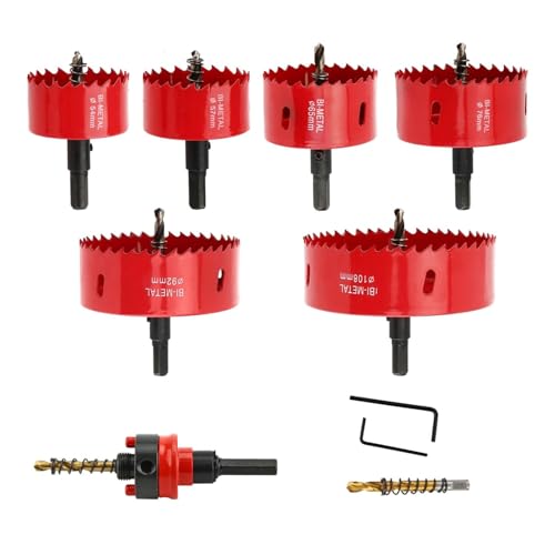 Universal HSS M42 Bi-Metall Lochsägen,6 PCS Hole Saw,54-108mm Lochkreissäge mit Sechskant-Schaft und Bohrer, Für Holz, Dünnes Metall, Aluminium, PVC-Platte und Kunststoff