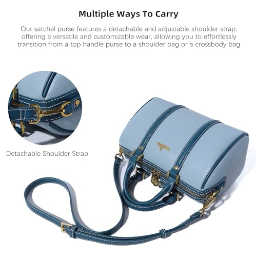 Image of Angel Kiss Women Satchel Purses and Handbags Vegan Leather Boston Barrel Bag Top Handle Shoulder Purse with Crossbody Strap | Vegan Leather