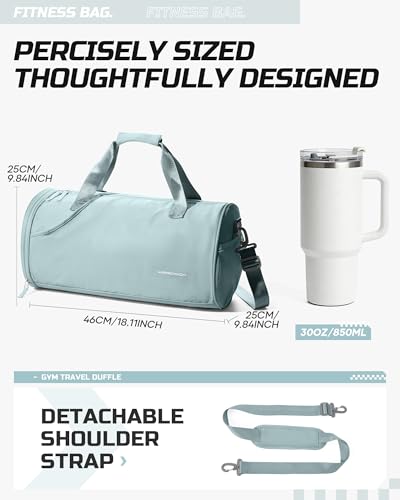 Image of Gym Bag for Women & Men with Wet & Shoe Compartment, Small Duffle Bag for Travel, Sport, Gym, Workout, Overnight, Weekender, Carry-on - Light Blue