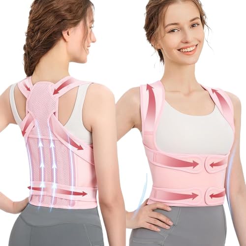 TOEECY Corregidor de Postura Unisex Soporte Transpirable Espalda Hombros Ajustable Ideal para Corregir la Postura Oficina y Uso Diario(Rosa S)