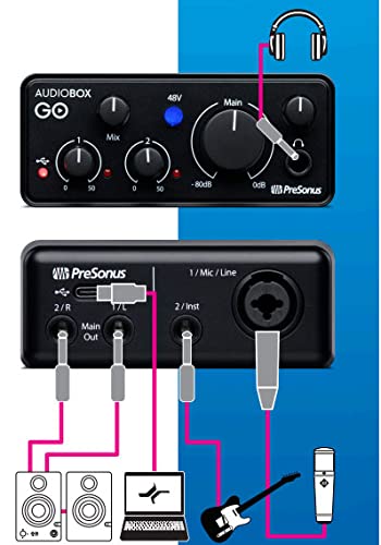 PreSonus AudioBox GO USB-C Audio Interface Creator Recording Bundle with Studio One Artist Software Pack and New CR3.5 Creative Reference Multimedia Monitors, HD7 Headphones - Thumbnail 4